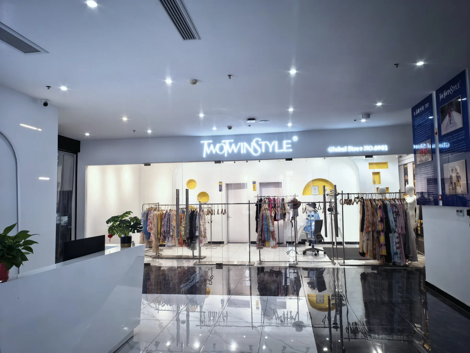 ZIML showroom with women's apparel displays